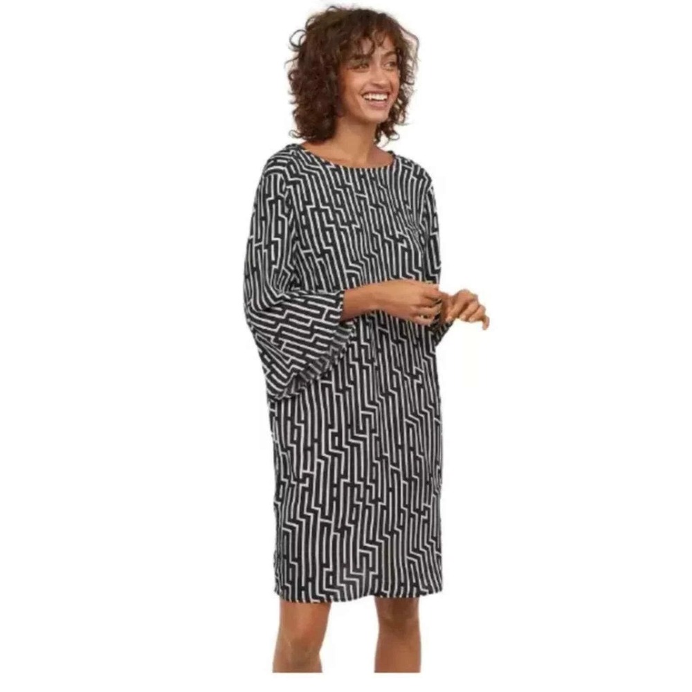 GP & J Baker X‎ H&M Black & Ivory Geometric Print Dress SZ 14 EUC